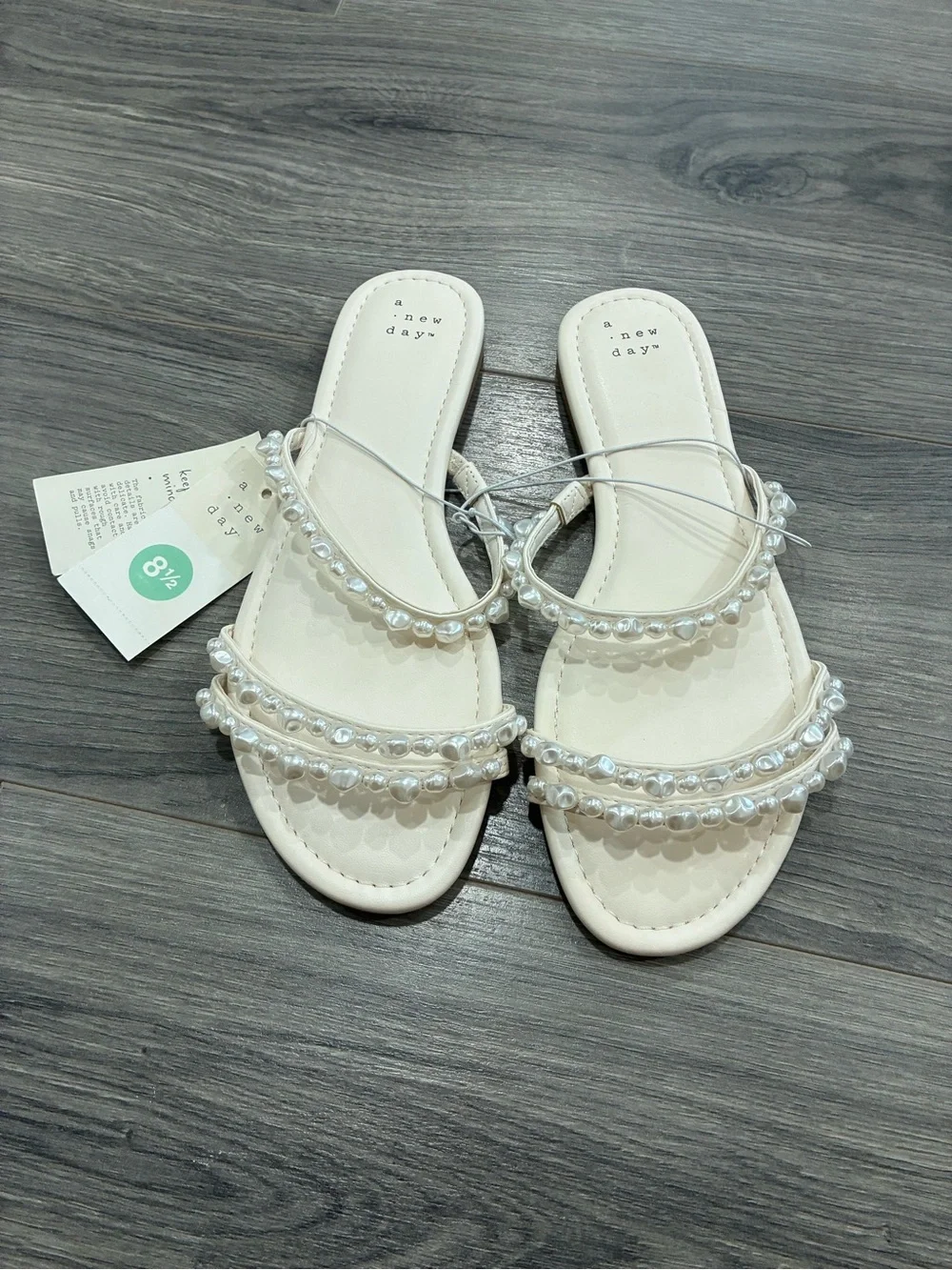 a new day Ivory Pearl Strap Flat Sandals
